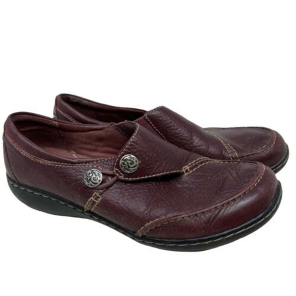 Clarks Bendables Ashland Lane Comfort Shoes Womens Burgundy Slip-On Loafer 7.5